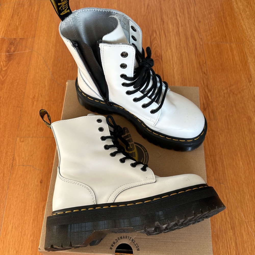 Dr. Martens Jadon Boots Smooth Leather Platforms in White